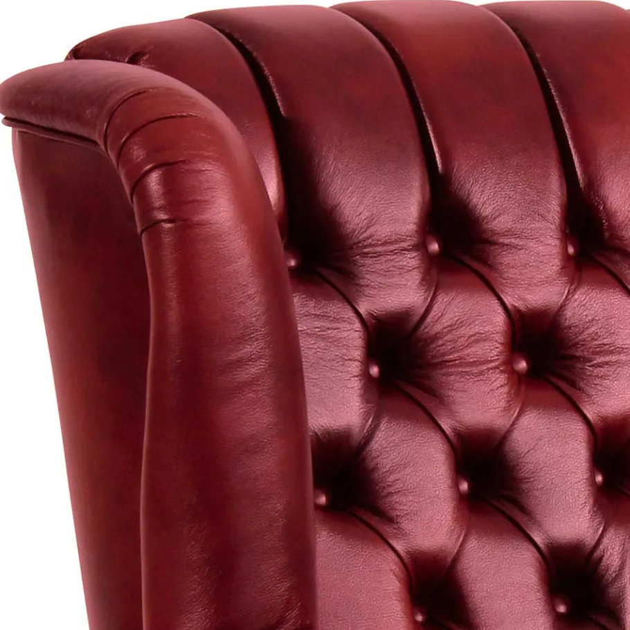 Outlet Wohnen Chesterfield Ohrensessel in Dunkelrot Leder - Guantama