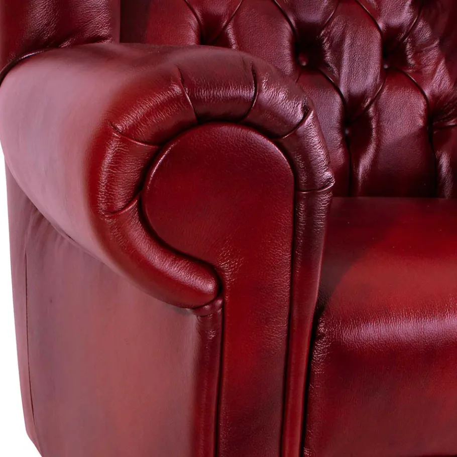 Outlet Wohnen Chesterfield Ohrensessel in Dunkelrot Leder - Guantama