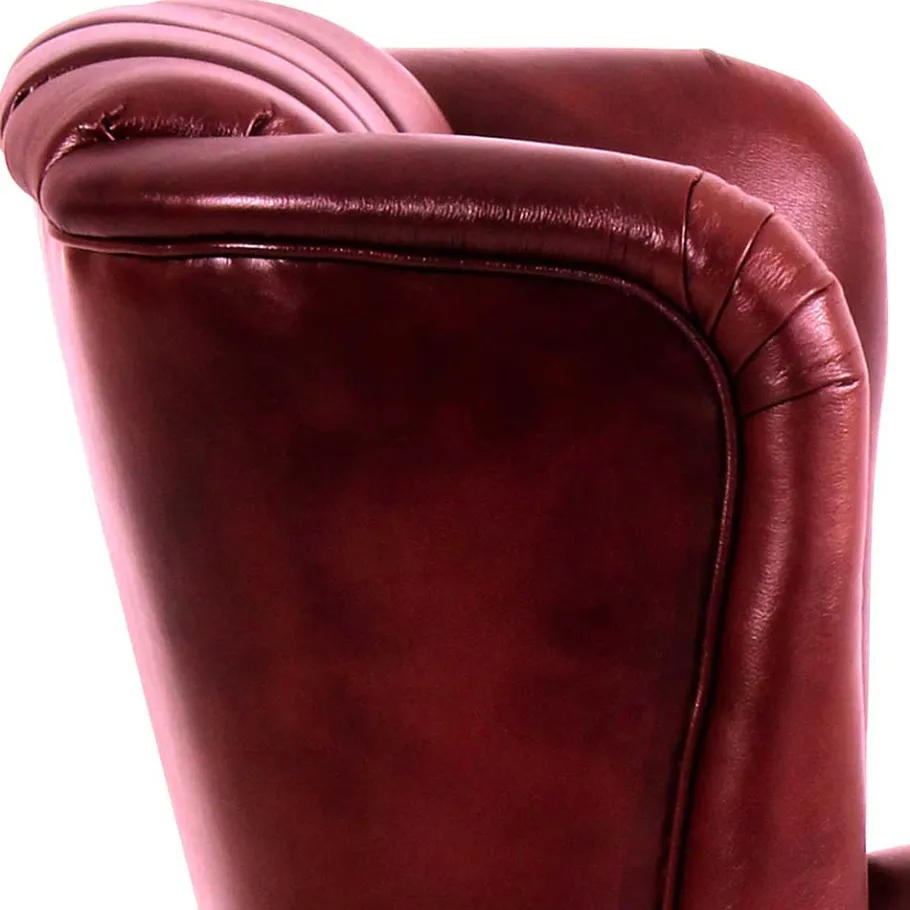 Outlet Wohnen Chesterfield Ohrensessel in Dunkelrot Leder - Guantama