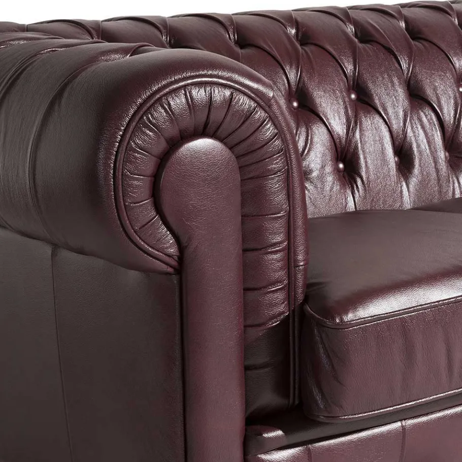 Discount Wohnen Chesterfield Polstergarnitur aus Leder - Geoloro (dreiteilig)