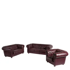 Discount Wohnen Chesterfield Polstergarnitur aus Leder - Geoloro (dreiteilig)