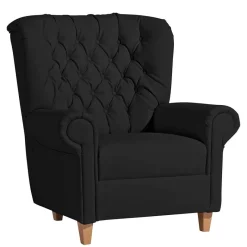 Online Wohnen Chesterfield Polstersessel in Schwarz Kunstleder - Centurion