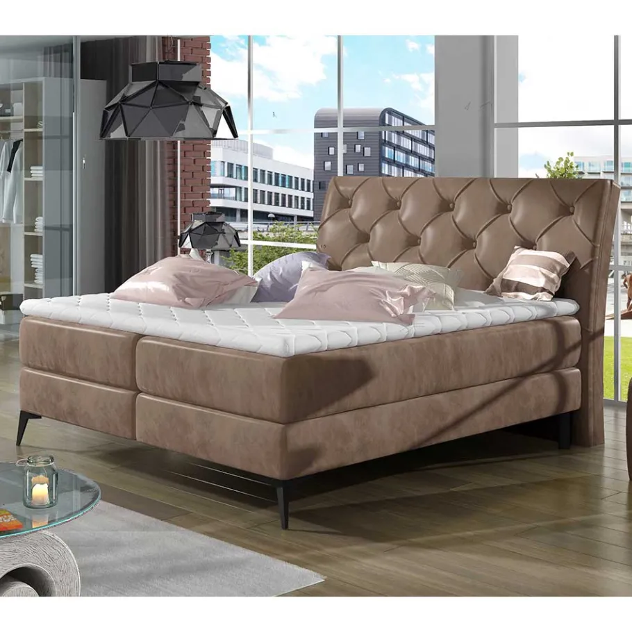 Online Wohnen Chesterfield Samtbett in Hellbraun - Trenta