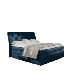 Online Wohnen Chesterfield Samt-Boxspringbett in Dunkelblau - Cleveland