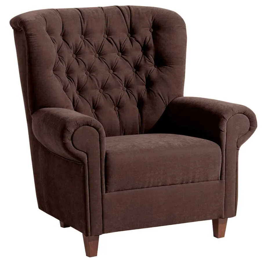 Wohnen Chesterfield Sessel aus braunem Velours - Potriwa