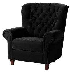 New Wohnen Chesterfield Sessel aus schwarzem Velours - Nikolas
