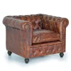 Online Wohnen Chesterfield Sessel in Braun Lederbezug - Pavias