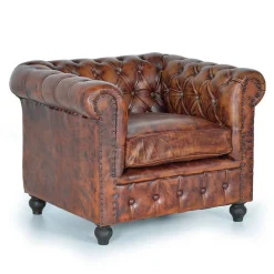 Online Wohnen Chesterfield Sessel in Braun Lederbezug - Pavias