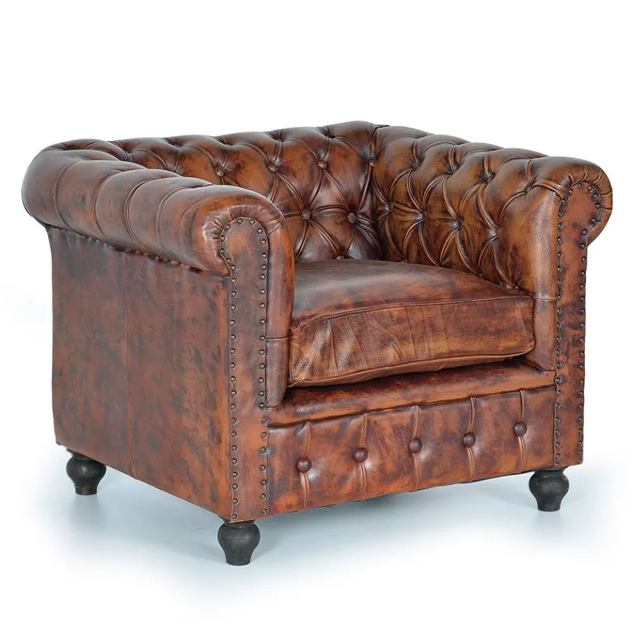 Online Wohnen Chesterfield Sessel in Braun Lederbezug - Pavias