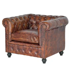 Online Wohnen Chesterfield Sessel in Braun Lederbezug - Pavias