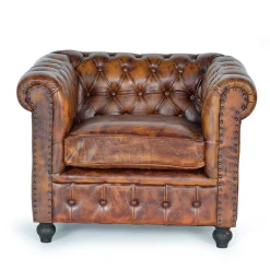 Online Wohnen Chesterfield Sessel in Braun Lederbezug - Pavias