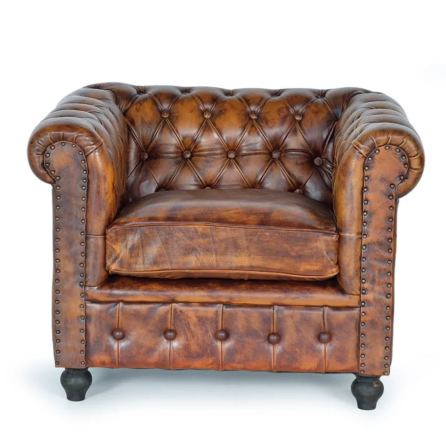 Online Wohnen Chesterfield Sessel in Braun Lederbezug - Pavias