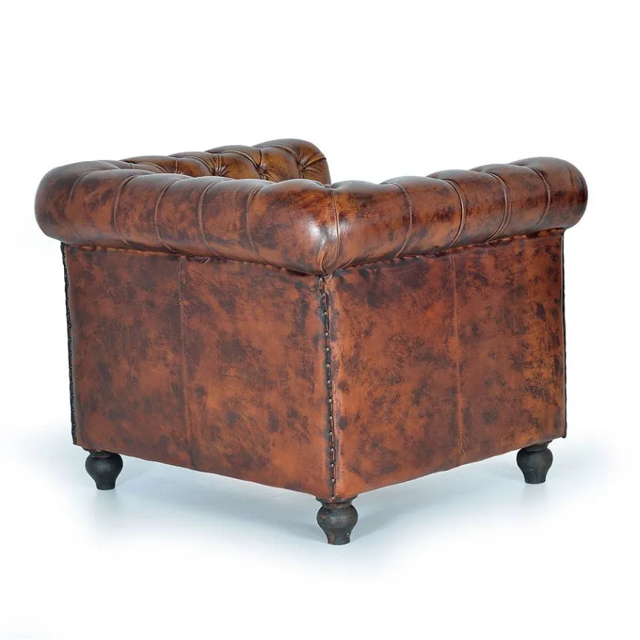 Online Wohnen Chesterfield Sessel in Braun Lederbezug - Pavias