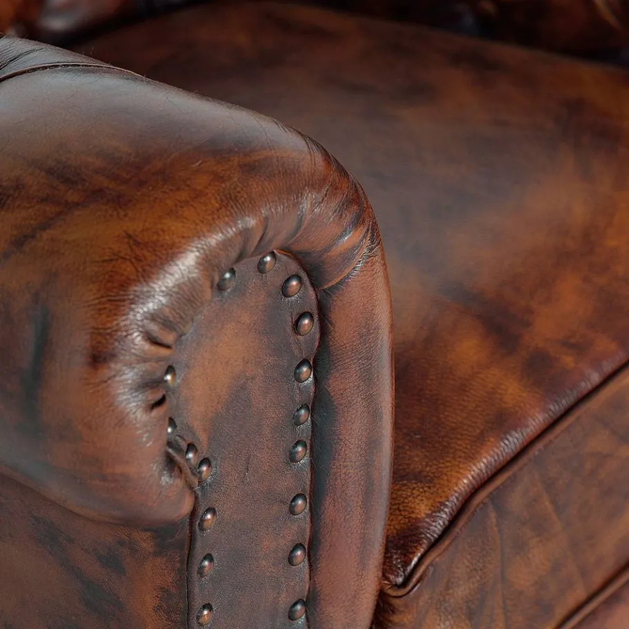 Online Wohnen Chesterfield Sessel in Braun Lederbezug - Pavias