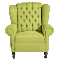 Hot Wohnen Chesterfield Sessel in Gelbgrün und Nussbaum - Prenza