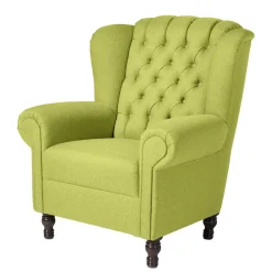 Hot Wohnen Chesterfield Sessel in Gelbgrün und Nussbaum - Prenza