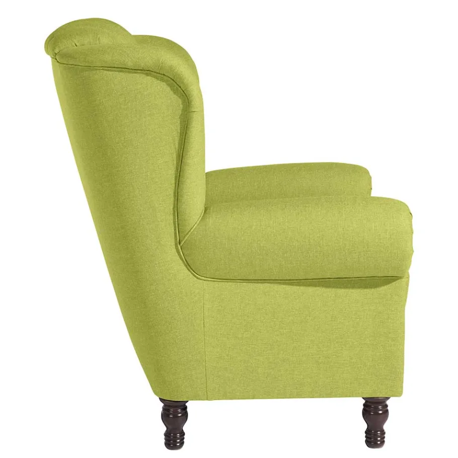 Hot Wohnen Chesterfield Sessel in Gelbgrün und Nussbaum - Prenza