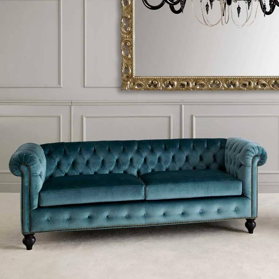 Best Wohnen Chesterfield Sofa aus Samt in Petrol - Maduera