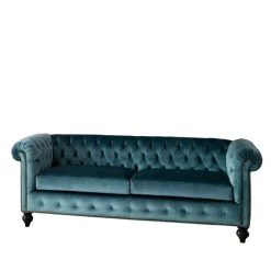 Best Wohnen Chesterfield Sofa aus Samt in Petrol - Maduera