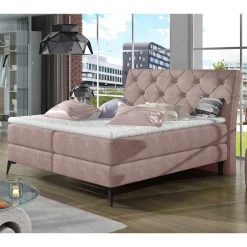 Hot Wohnen Chesterfield Stoffbett in Hellrosa - Askola