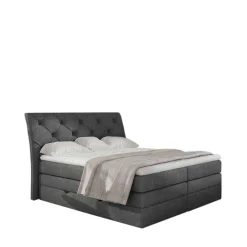 Hot Wohnen Chesterfield Stoff-Boxspringbett in Dunkelgrau - Cleva