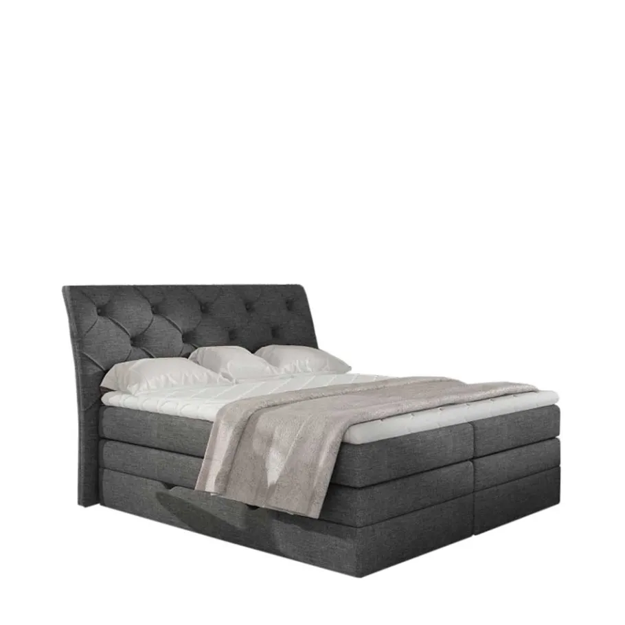 Hot Wohnen Chesterfield Stoff-Boxspringbett in Dunkelgrau - Cleva