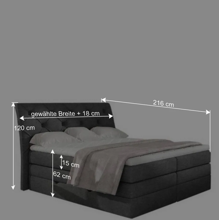 Hot Wohnen Chesterfield Stoff-Boxspringbett in Dunkelgrau - Cleva