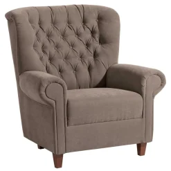 Best Wohnen Chesterfield Velours-Sessel in Beigegrau - Georgetta