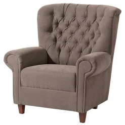 Best Wohnen Chesterfield Velours-Sessel in Beigegrau - Georgetta