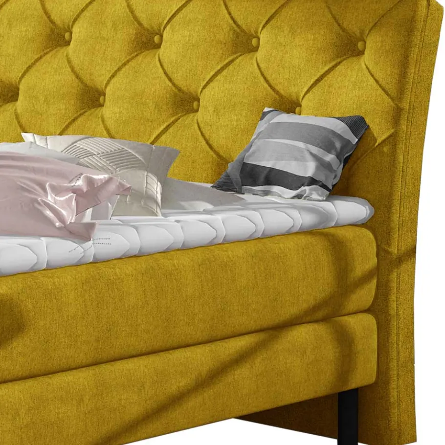 Outlet Wohnen Chesterfieldbett in Currygelb Stoff - Friscura
