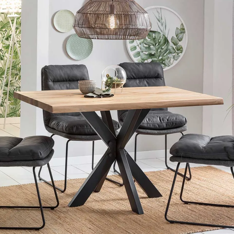 Discount Wohnen 80cm breiter Eiche Esstisch mit Metallgestell - Vledona I
