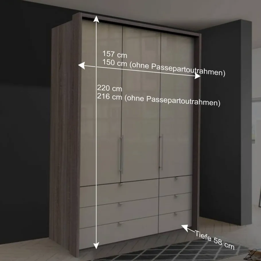 New Wohnen 150cm breiter Kleiderschrank mit sechs Schubladen - Membres