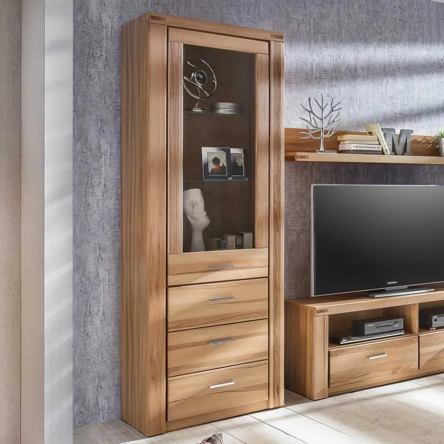 Hot Wohnen 68cm breiter Vitrinenschrank in Kernbuche - Uhelia