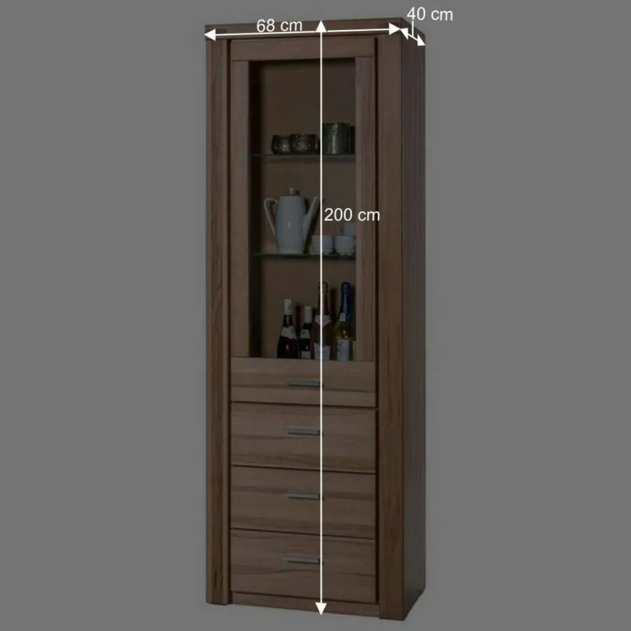 Hot Wohnen 68cm breiter Vitrinenschrank in Kernbuche - Uhelia