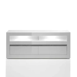 Wohnen 150cm breites TV Board in Hochglanz Weiß Mextra mit Beton Dekor