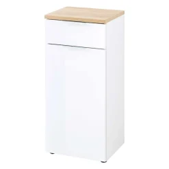 Outlet Wohnen 86cm hoher Bad Schrank in Weiß & Eiche - Etosia I