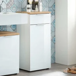 Outlet Wohnen 86cm hoher Bad Schrank in Weiß & Eiche - Etosia I