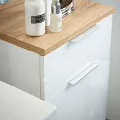 Outlet Wohnen 86cm hoher Bad Schrank in Weiß & Eiche - Etosia I