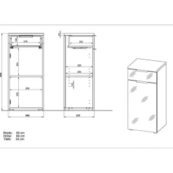 Outlet Wohnen 86cm hoher Bad Schrank in Weiß & Eiche - Etosia I