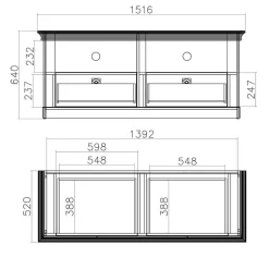 Outlet Wohnen 356cm Landhaus Wohnwand Set - Diatara (dreiteilig)
