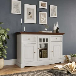 New Wohnen 130cm Landhauskommode mit Glaseinsatz - Manipur