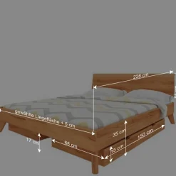 Hot Wohnen 220cm langes Bett aus geölter Kernbuche - Junola VI
