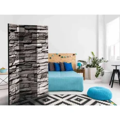Clearance Wohnen 135cm Paravent Steinwand in Grau - Rambano