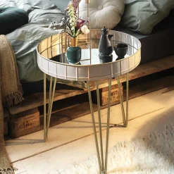 Wohnen 51cm runder Beistelltisch mit Spiegelglas - Safira