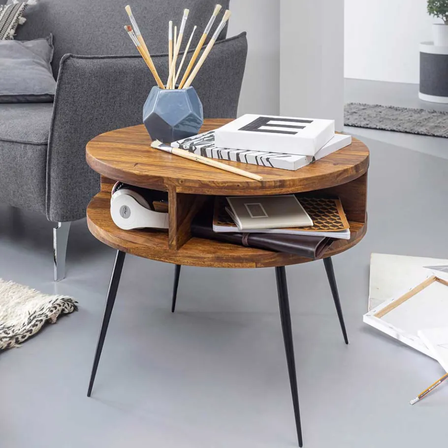 Outlet Wohnen 60cm runder Wohnzimmer Beistelltisch aus Sheesham - Pastilla