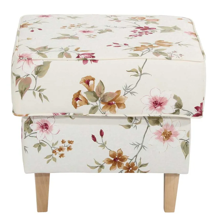 Discount Wohnen Couchhocker in Weiß mit Blumen Muster - Salines