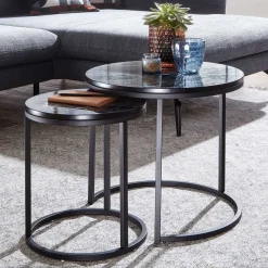 Wohnen Couchtisch Set in Marmoroptik Schwarz - Melks (zweiteilig)