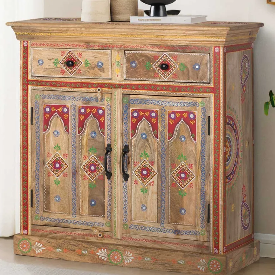 Outlet Wohnen Dekorative Kommode mit bunten Ornament Mustern - Jalisa