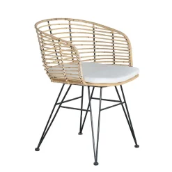Online Wohnen Design Armlehnenstuhl in Rattan Natur und Schwarz - Adatto (2er Set)