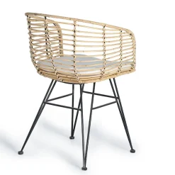 Online Wohnen Design Armlehnenstuhl in Rattan Natur und Schwarz - Adatto (2er Set)